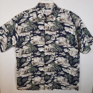 World Wide Sportsman Hawaiian Shirt Sz L Tropical Navy